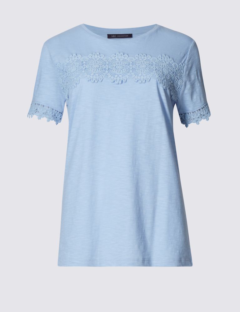 Pure Cotton Lace Detail T-Shirt 2 of 4