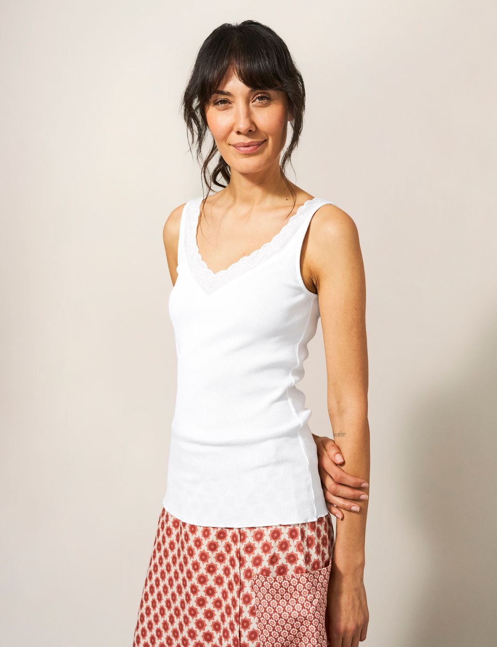 Lace V-Neck Organic Cotton Vest, Socks, Underwear & Tights