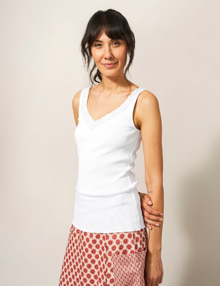 Women's Organic Cotton Vintage Lace Trim Vest in White