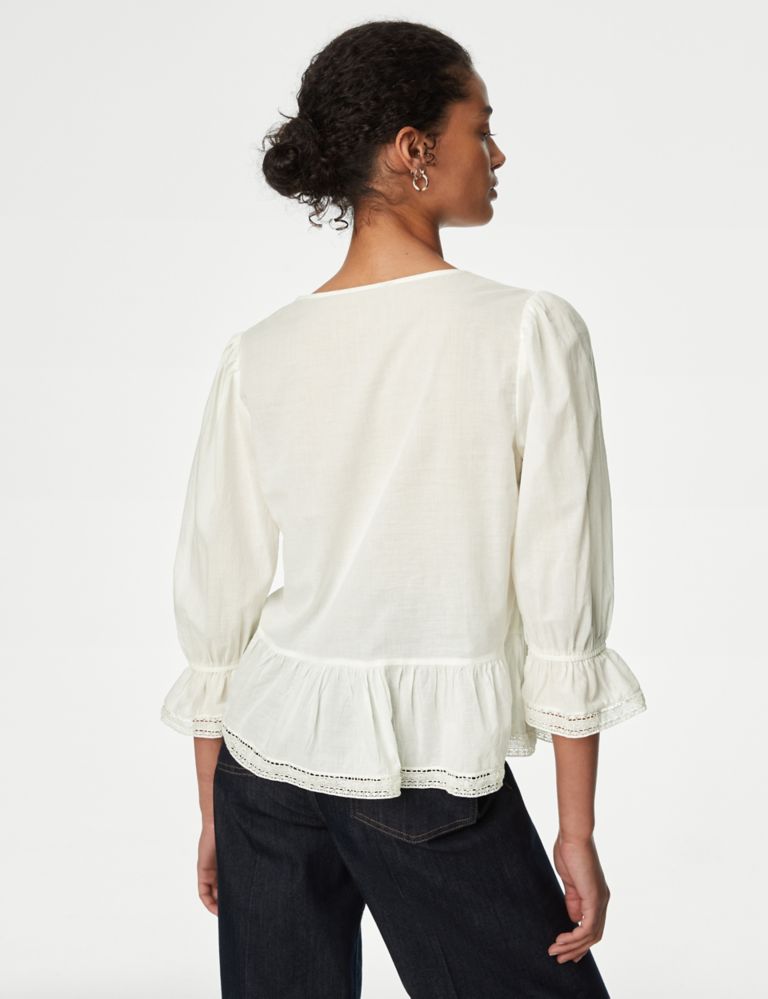 Pure Cotton Lace Frill Detail Blouse 5 of 5