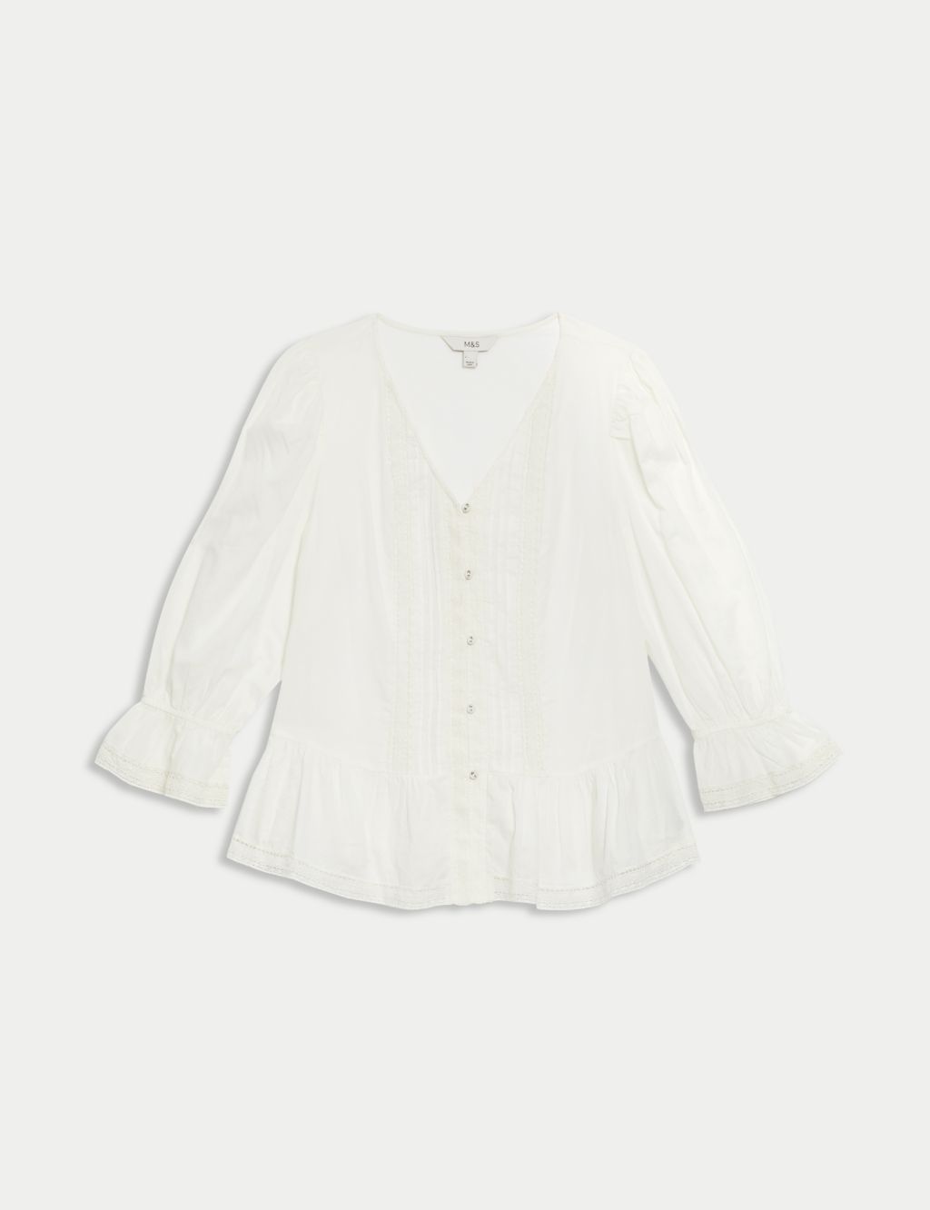 Pure Cotton Lace Frill Detail Blouse 1 of 5