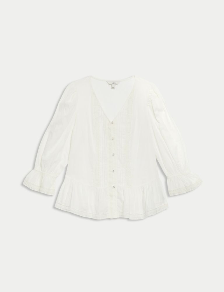 Pure Cotton Lace Frill Detail Blouse 2 of 5