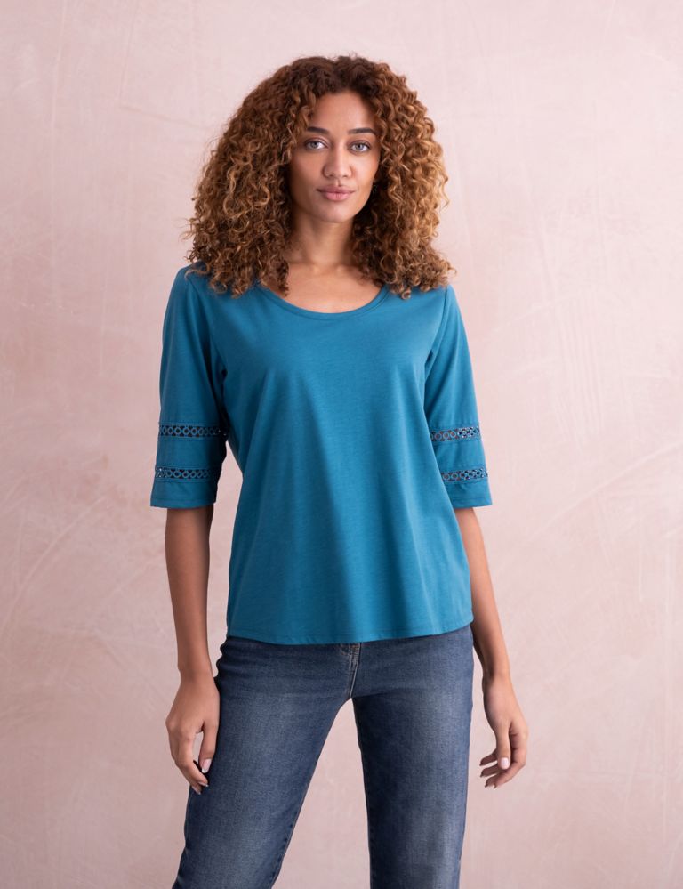 Pure Cotton Lace Insert Scoop Neck Top 1 of 4