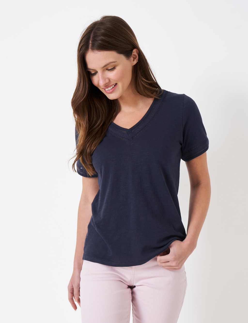 Brown Lace Insert Sleeves Shirt