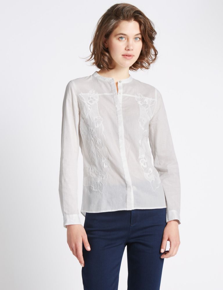 Pure Cotton Lace Long Sleeve Blouse 1 of 3