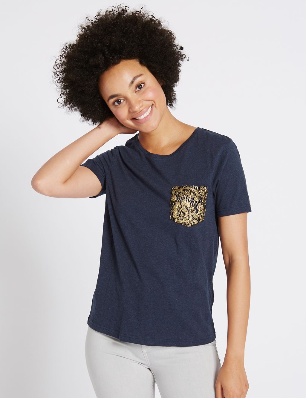 Pure Cotton Lace Pocket Short Sleeve T-Shirt 3 of 5