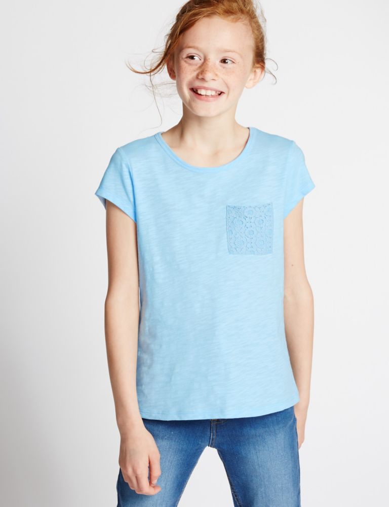 Pure Cotton Lace Pocket T-Shirt (5-14 Years) 1 of 5