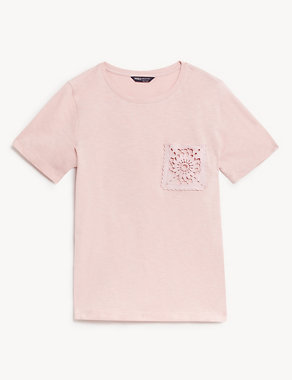 Pure Cotton Lace Pocket T-Shirt Image 2 of 5
