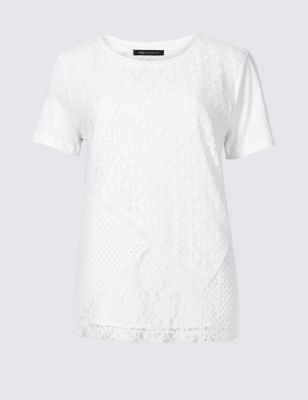 Pure Cotton Lace Short Sleeve T-Shirt Image 2 of 5