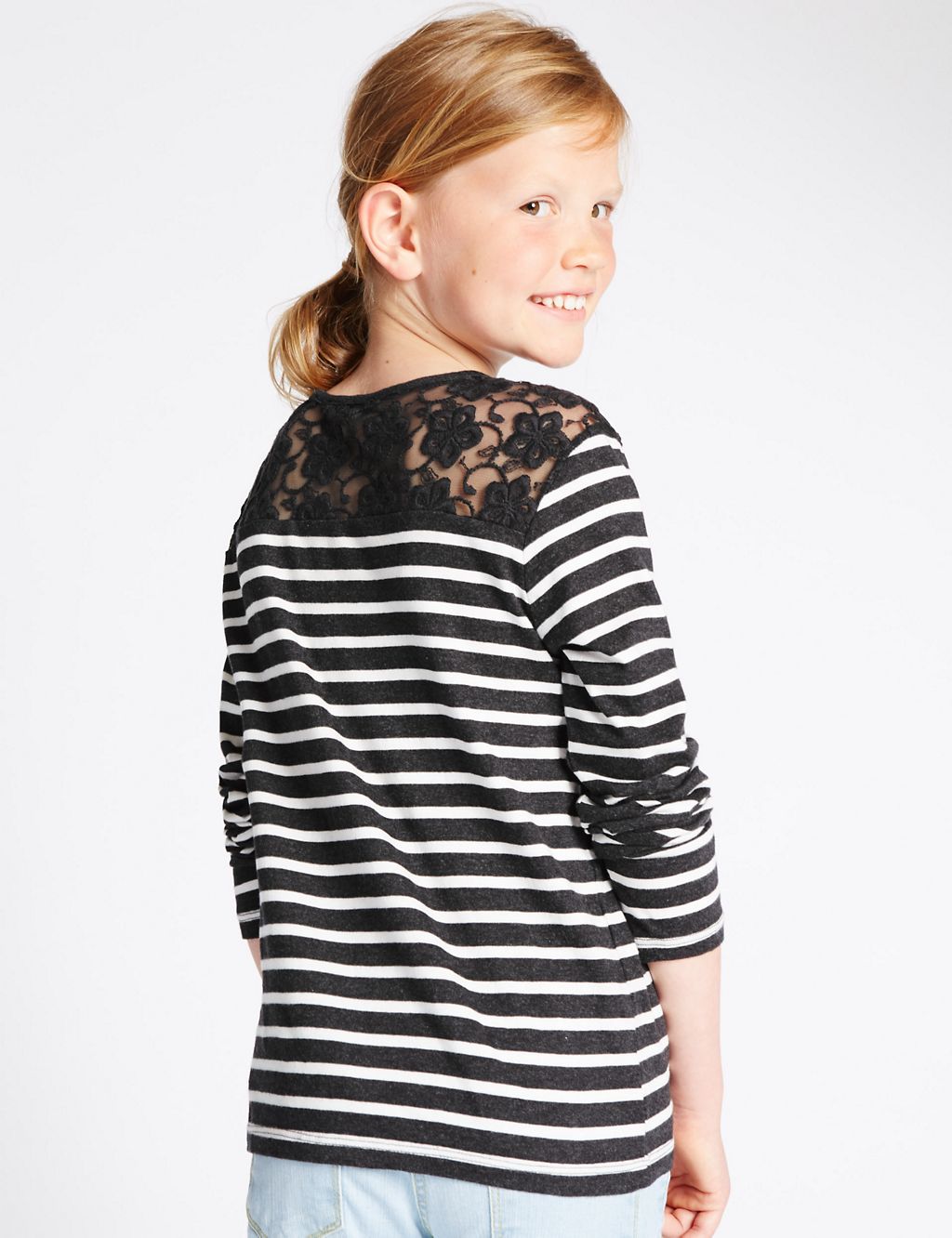 Pure Cotton Lace Striped T-Shirt (3-14 Years) 2 of 5