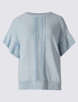 Pure Cotton Lace Trim Flared Sleeve Jumper Image 2 of 5
