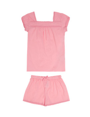Pure Cotton Lace Trim Short Pyjamas with Bag (3-14 Years) Image 2 of 6