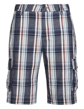 Pure Cotton Large Checked Cargo Shorts Image 2 of 3