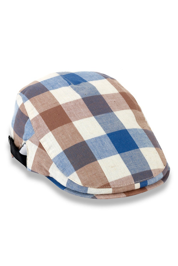 Pure Cotton Large Gingham Checked Flat Cap Image 1 of 1