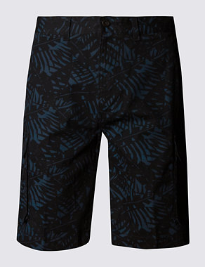 Pure Cotton Leaf Print Cargo Shorts Image 2 of 3