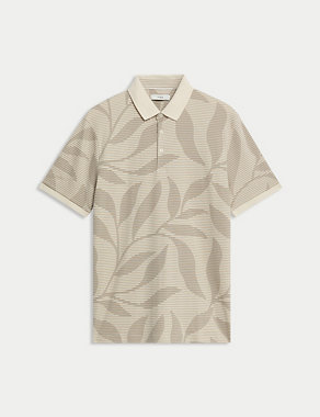Pure Cotton Leaf Print Polo Shirt Image 2 of 5