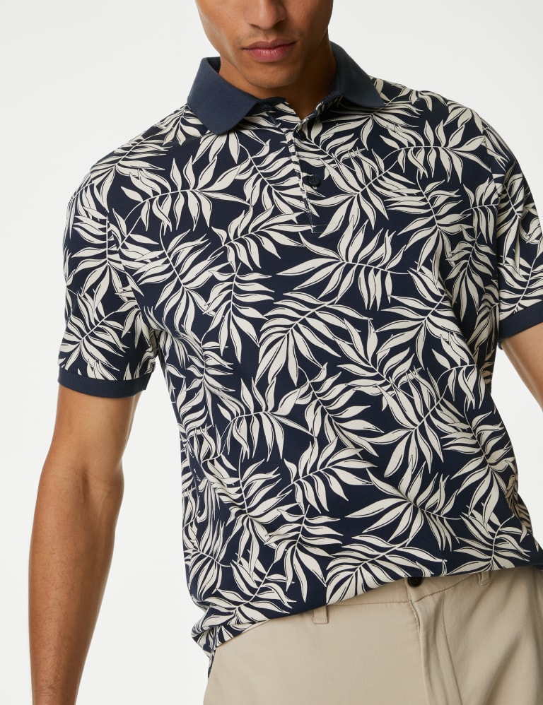 Pure Cotton Leaf Print Polo Shirt 4 of 5