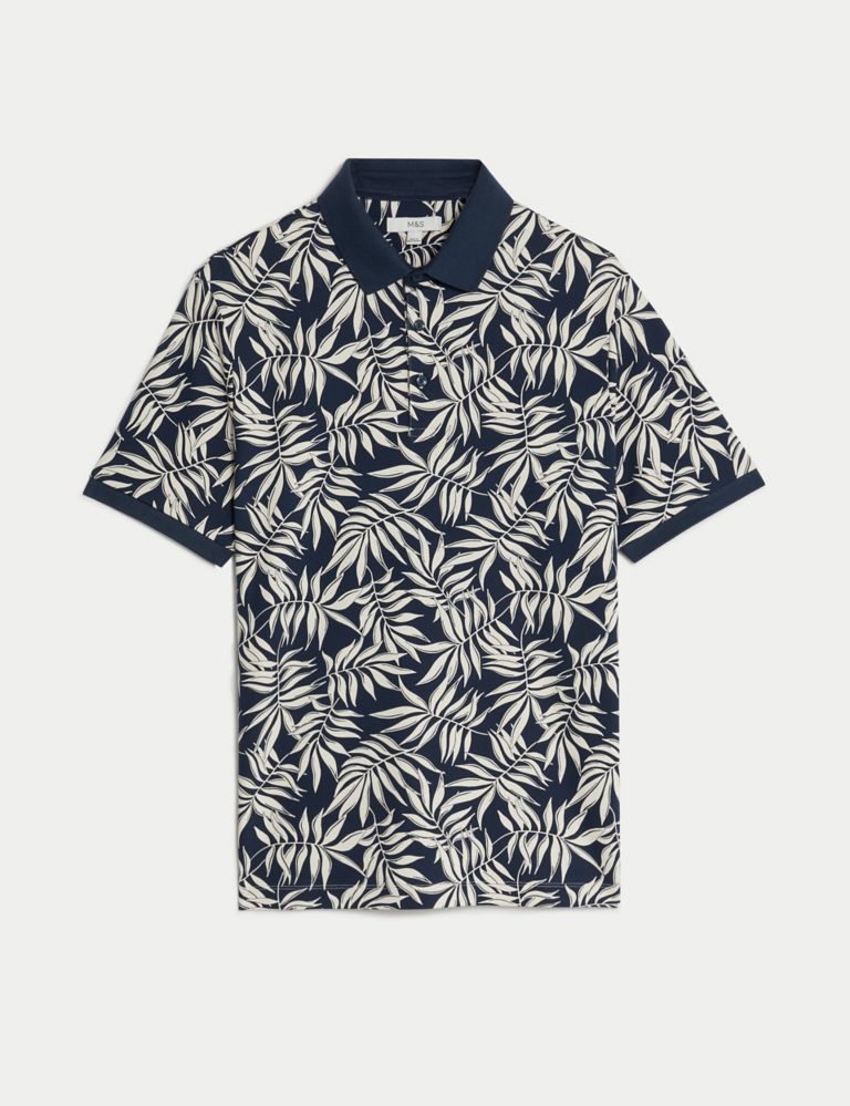 Pure Cotton Leaf Print Polo Shirt 2 of 5