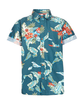 Pure Cotton Leaf Print Shirt (5-14 Years) Image 2 of 4