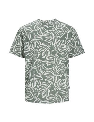 Pure Cotton Leaf Print T-Shirt Image 2 of 7