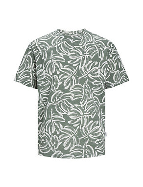 Pure Cotton Leaf Print T-Shirt Image 2 of 7