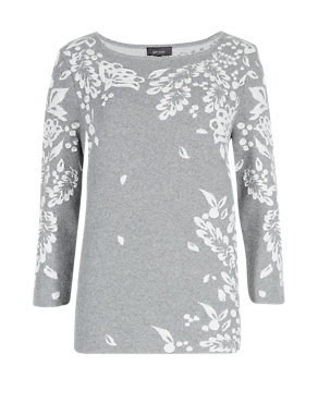 Pure Cotton Leaf Print Textured Jumper Image 2 of 4