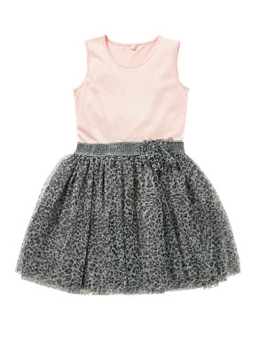 Pure Cotton Leopard Print Mesh Girls Dress (5-14 Years) Image 2 of 5