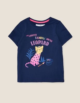 Pure Cotton Leopard T-Shirt (2-7 Yrs) Image 2 of 4