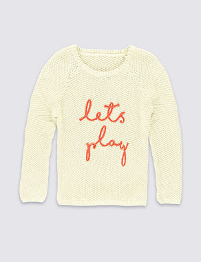 Pure Cotton Lets Play Slogan Jumper (1-7 Years) Image 2 of 3