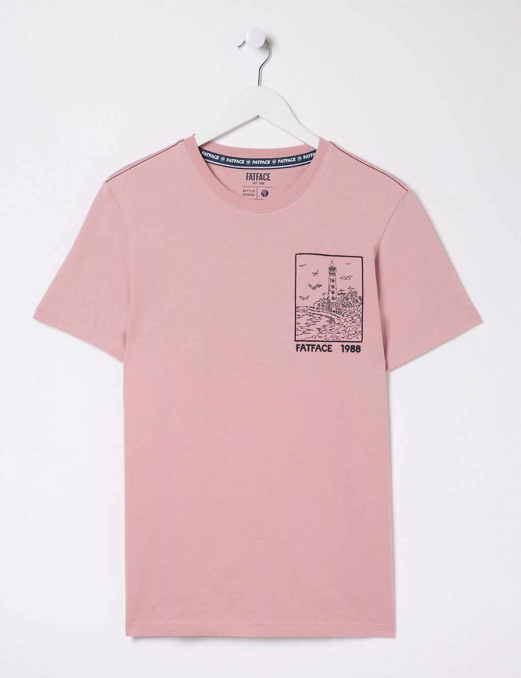Pure Cotton Lighthouse Embroidered T-Shirt 1 of 4