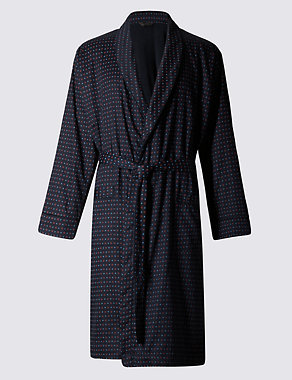Pure Cotton Lightweight Belted Dressing Gown with Towelling Lining Image 2 of 4