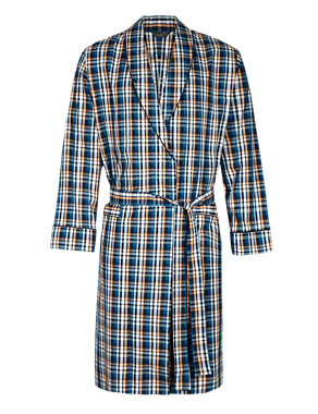 Pure Cotton Lightweight Checked Dressing Gown Image 2 of 3