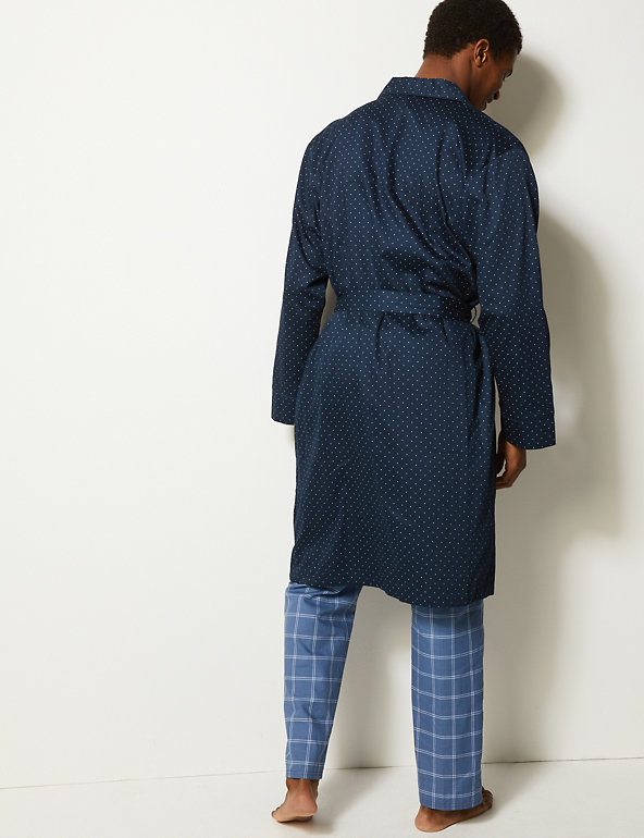 Lloyd Attree & Smith Mens Lightweight Cotton Dressing Gown Navy & Blue Check 