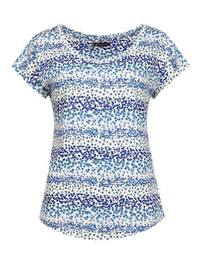 Pure Cotton Linear Ditsy Floral Slouch T-Shirt Image 2 of 4