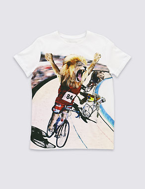 Pure Cotton Lion Cyclist T-Shirt (5-14 Years) Image 2 of 3