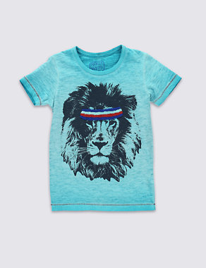 Pure Cotton Lion Print T-Shirt (1-7 Years) Image 2 of 3