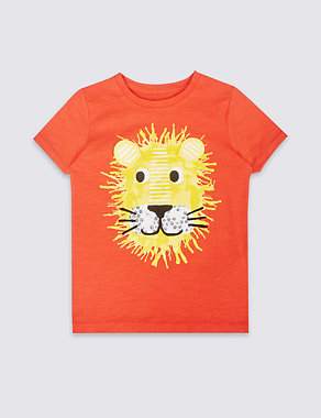 Pure Cotton Lion Print T-Shirt (3 Months - 5 Years) Image 2 of 3