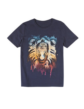 Pure Cotton Lion Print T-Shirt (5-14 Years) Image 2 of 3