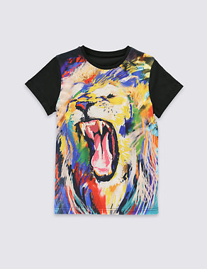 Pure Cotton Lion Print T-Shirt (5-14 Years) Image 2 of 3