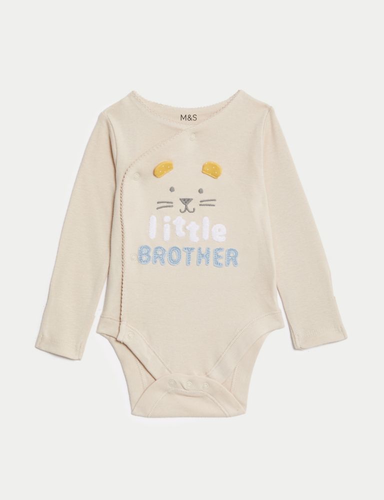 Pure Cotton Little Brother Slogan Bodysuit (7lbs-9 Mths) 2 of 5