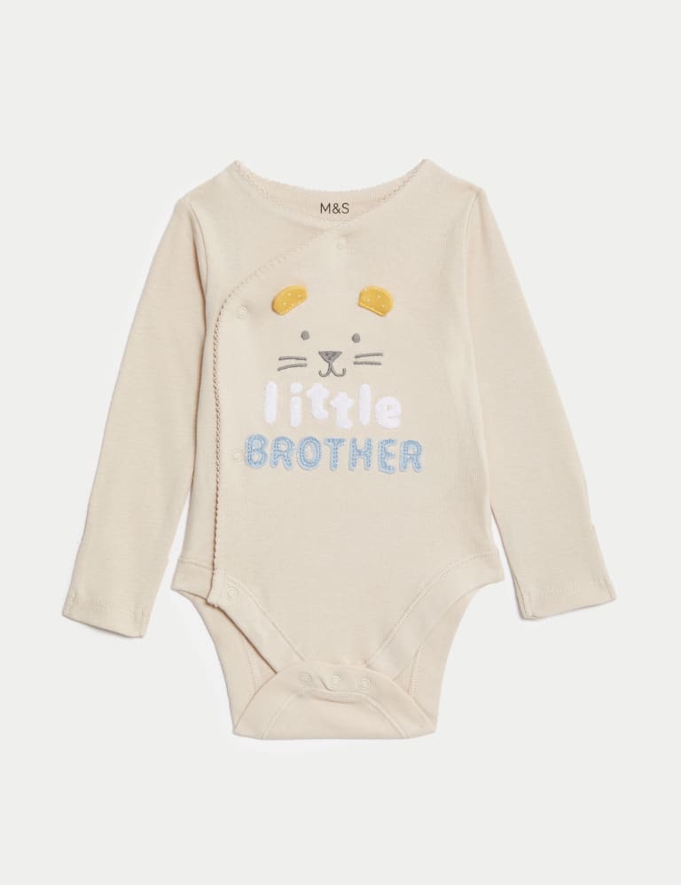 Pure Cotton Little Brother Slogan Bodysuit (7lbs-9 Mths) 2 of 5