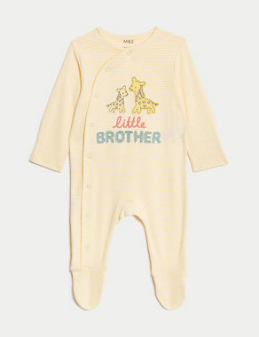 Pure Cotton Little Brother Slogan Sleepsuit (0-9 Mths) Image 2 of 5