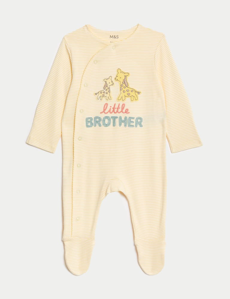 Pure Cotton Little Brother Slogan Sleepsuit (0-9 Mths) 2 of 5