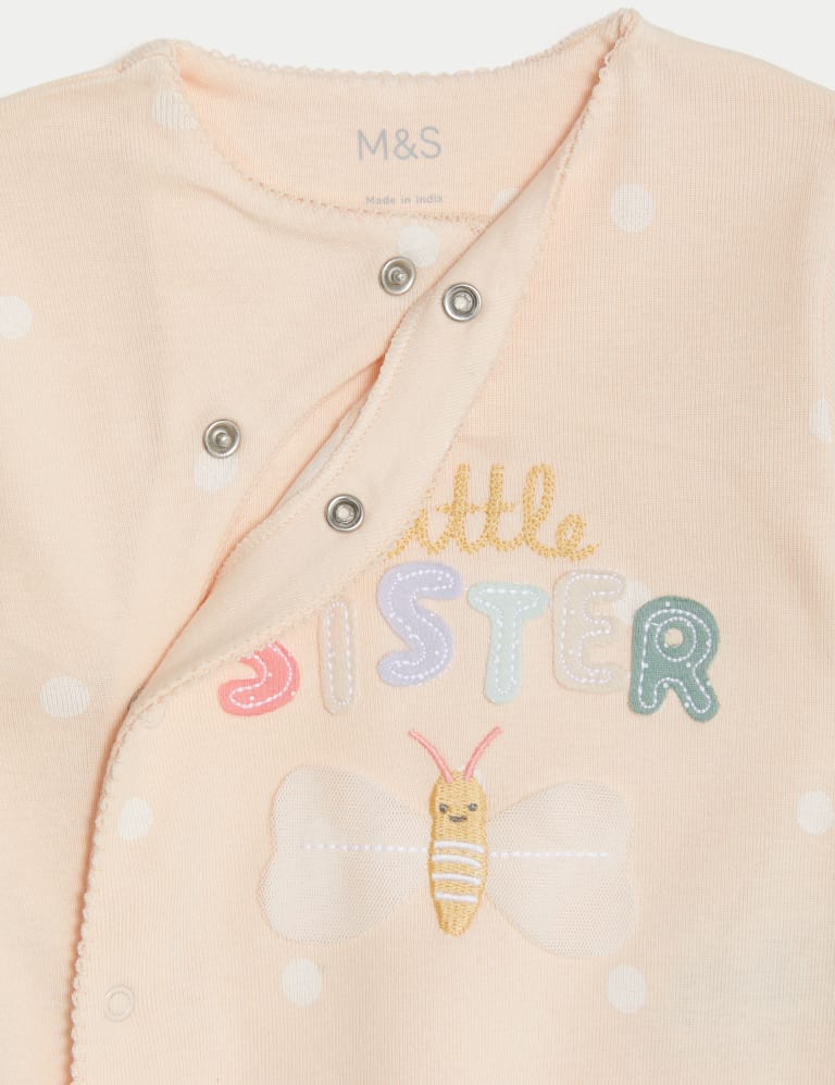 Pure Cotton Little Sister Slogan Sleepsuit 7lbs 9 Mths