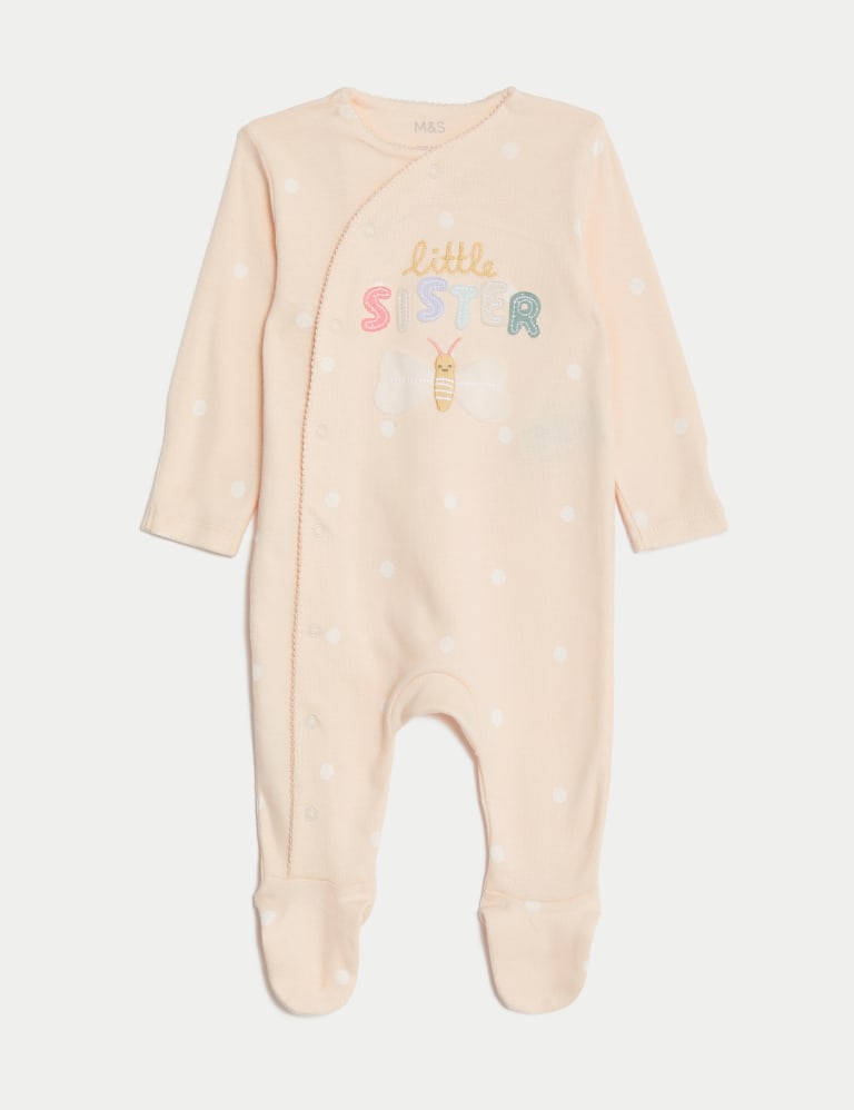 Pure Cotton Little Sister Slogan Sleepsuit (7lbs-9 Mths) 2 of 6