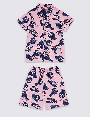 Pure Cotton Lobster Short Pyjamas (3-16 Years) Image 2 of 4