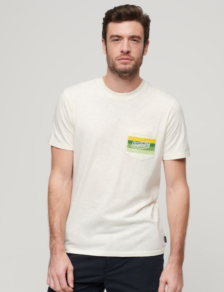 Pure Cotton Logo Pocket Crew Neck T-Shirt 1 of 6