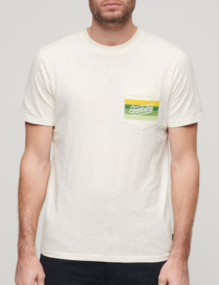 Pure Cotton Logo Pocket Crew Neck T-Shirt 4 of 6