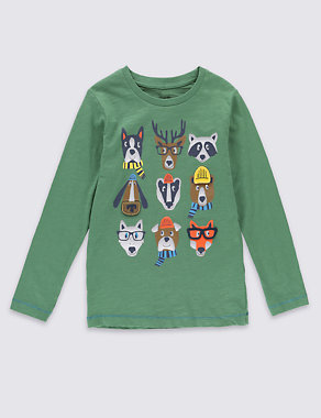 Pure Cotton Long Sleeve Animal T-Shirt (1-7 Years) Image 2 of 4