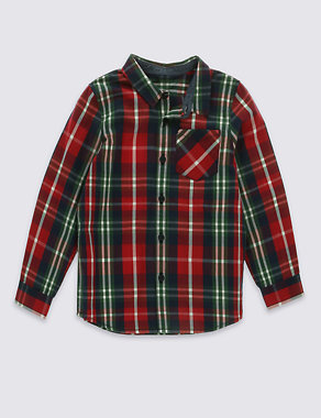 Pure Cotton Long Sleeve Checked Shirt (1-7 Years) Image 2 of 3